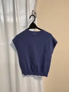 青 半袖ニットセーター M