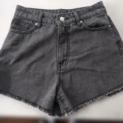 ダークグレー ハイウエストデニムショートパンツ