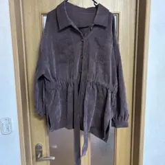 コーデュロイ風長袖シャツ ブラウン