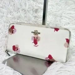 COACH コーチ 長財布 花柄 フローラル ラウンドファスナー 金ロゴ レザー