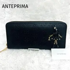 美品 ANTEPRIMA ラウンドファスナー長財布 レザー 黒 花柄のサムネイル