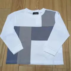 新品☆コムサイズム　白＆グレー　カラーブロック切り替え長袖Tシャツ100㎝