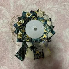 ハンドメイド ロゼット 深緑 ゴールド 缶バッジ用