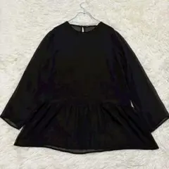 y7053 美品✨ザラベーシック 七分袖シアーブラウス 綺麗め 黒 ペプラム