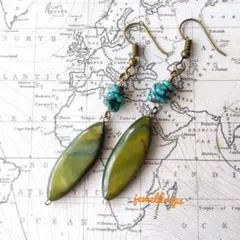 ターコイズ×カラーシェルの揺れるピアス　金古美