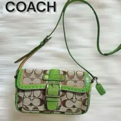 【美品✨希少】コーチ ミニ ショルダーバッグ　緑　スエード　シグネチャー　y2k