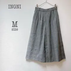 m2995【イング】グレンチェック柄ガウチョパンツ M グレー オフィス 秋冬