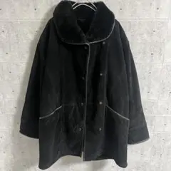 Vintage スエードレザージャケット　裏ボア　フリース　ムートン　黒　古着