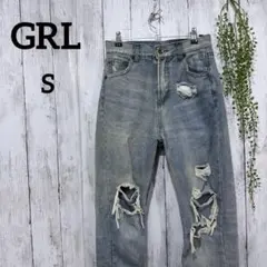 グレイル デニムパンツ S ダメージ加工 ヴィンテージ風 ジーンズ ブルー