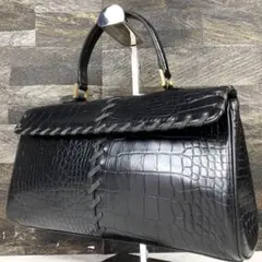 【希少】MIUMIU　クロコ型押し　リボン　カシミヤ　ハンドバッグ　ブラック 希少】MIUMIU クロコ型押し リボン カシミヤ ハンドバッグ ブラック
