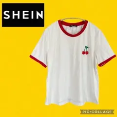 シーイン　レディース半袖Tシャツ サイズM チェリー刺繍 ホワイト/レッド