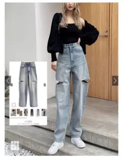 GRL スリットデニムワイドパンツ[cu420]