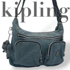 kipling キプリング ショルダーバッグ インディゴ ゴリラチャーム付き