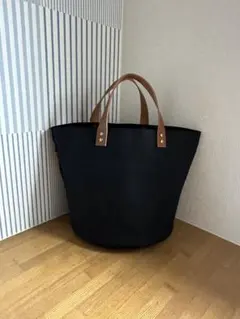 ハンドメイド】帆布×革持ち手トートバッグ＊ブラック - メルカリ