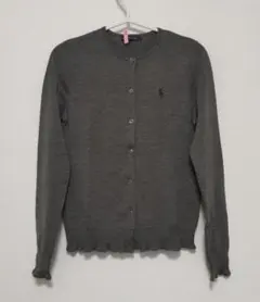 【美品】ラルフローレン　グレー 長袖 カーディガン ポロ刺繍　フリル