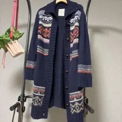 ノルディック柄 ネイビー カーディガン M