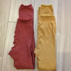 赤と黄色のリブ編みスパッツ