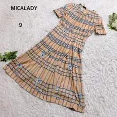 ミカレディ　ロングワンピース　半袖　ヴィンテージ風　チェック柄×花柄　9レトロ