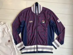 FILAフィラ メンズM プラム×紺 格子チェック柄のカッコいいジャケット