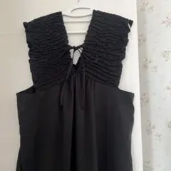 しまむらRADARISTAシャーリングフリル付き黒ロングワンピースLサイズ