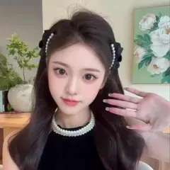 ２個セット　パール リボン ヘアクリップ 韓国風 黒 ヘアアクセサリー 髪飾り