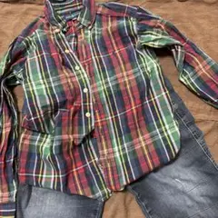 140センチ　Ralph Lauren チェック柄長袖シャツとデニムハーフパンツ
