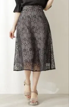 プロポーションボディドレッシング　オーガンエンブロイダリースカート ブラック