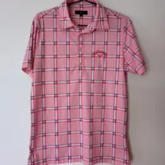 Callaway ピンク／白チェック ポロシャツ M