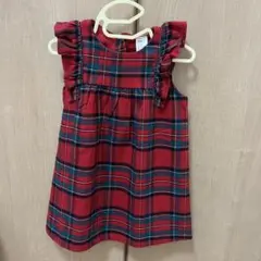 H&M 赤 チェック ノースリーブ ワンピース 85cm