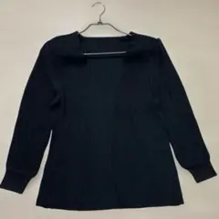 美品 リブ編み カーディガン きれいめ ニット