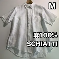 SCHIATTI 麻100% 半袖リネンシャツ ボタンダウンシャツ ホワイト Mのサムネイル