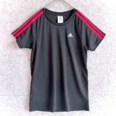 【アディダス adidas】 3本サイドライン ロゴ刺繍 Tシャツ (M) 速乾