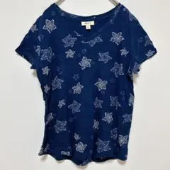 スタイルアンドコー Tシャツ Vネック 総柄 PS 紺 ネイビー 綿 お出かけ
