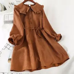 ワンピース 韓国 レディース フレア スカート フロントボタン 長袖 襟付き