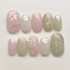 現品 ネイルチップ 春ネイル ぷっくりフラワー ニュアンスネイル お花ネイル