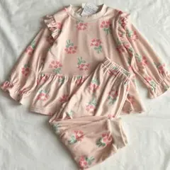 新品 女の子 ベロア パジャマ 100cm ピンク お花