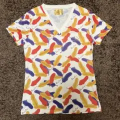 DRESSCAMP フェザー柄 Vネック Tシャツ