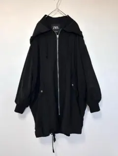 ZARA ロングマウンテンパーカーモッズコート 薄手ブラックアウターS