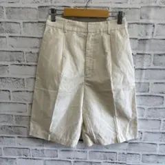 美品 ユニクロ リネンブレンドバミューダパンツ S オフホワイト ハーフパンツ