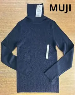 無印 MUJI 黒 洗える ウール タートルネックセーター L 新品未試着