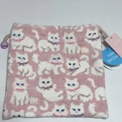 (新品未使用 タグ付き)モフモフネコチャン 巾着