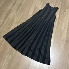 アンティカ　綿麻 ストライプワンピース ワンピース ブラックストライプ