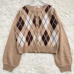 7809 アーガイル柄長袖カーディガン パールボタン メロウ 綺麗め 上品