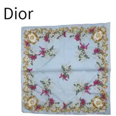 Dior ディオール ハンカチ トロッター柄 水色 ブルー ホワイト 刺繍ロゴ