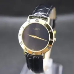 電池交換済 GUCCI 3000.2.M ローマンベゼルゴールド ブラック文字盤 電池交換済 GUCCI 3000.2.M ローマンベゼルゴールド ブラック文字盤