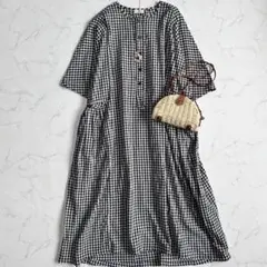 Dgy ギンガムチェック　ワンピース　ゆったり目　ナチュラル　リネン混