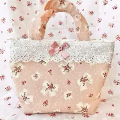ハンドメイドトートバッグ　♡花柄　リボン♡
