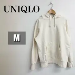 ★【美品】UNIQLO パーカー ホワイト メンズ M 裏起毛 綿100%