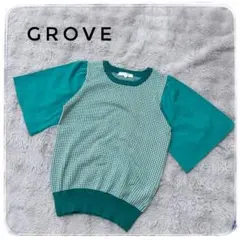 Ｍサイズ grove レディース トップス　半袖　カットソー　ニット　緑　総柄