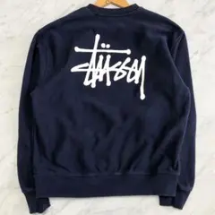 Stussy トレーナー ショーンロゴ バックプリント ネイビー ストレッチ M